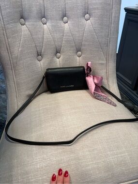 Marc Jacobs Black Leather Crossbody with Pink Scarf Accent